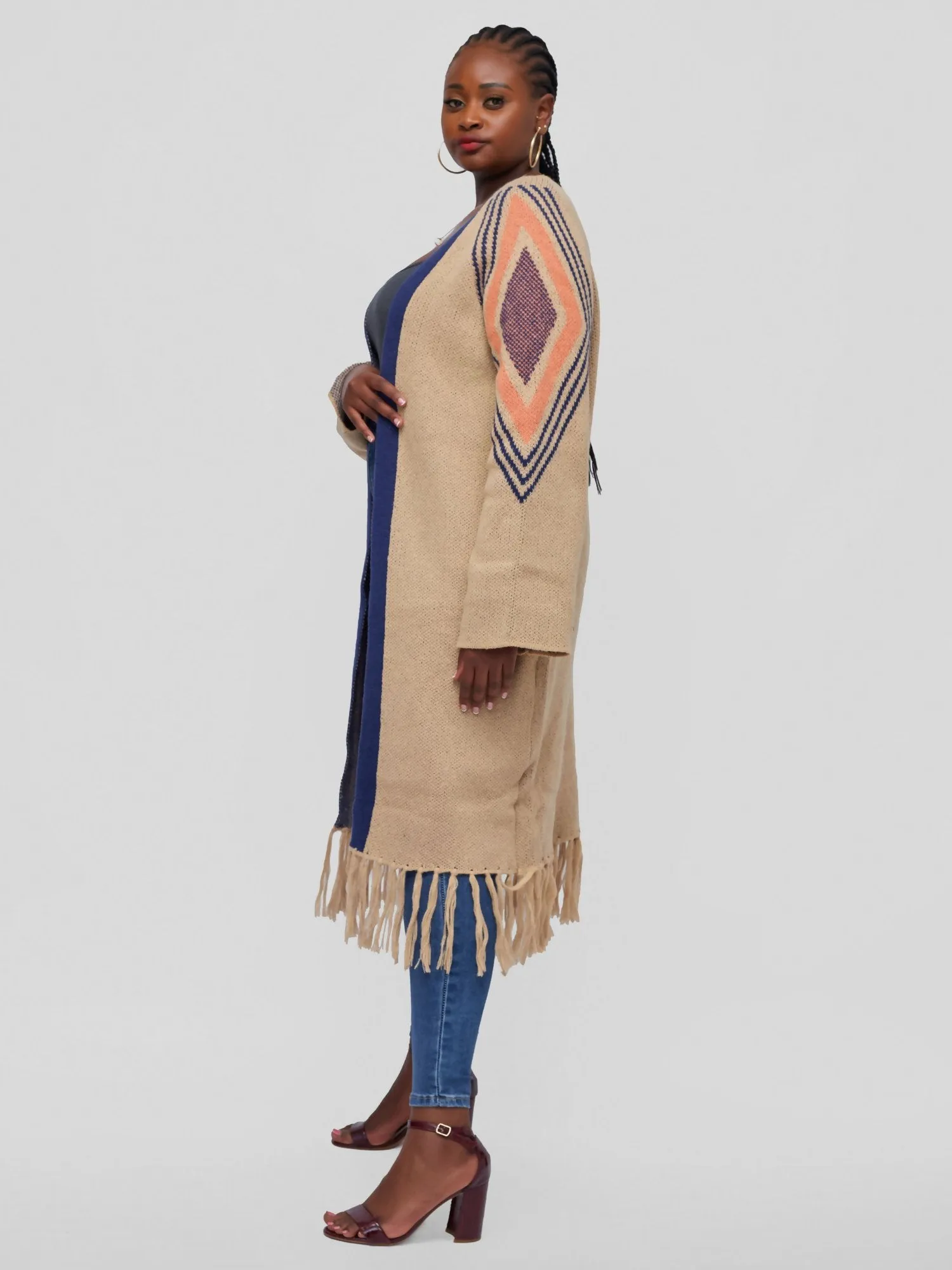 Tuli Nova Tassel Cardigan Poncho - Khaki