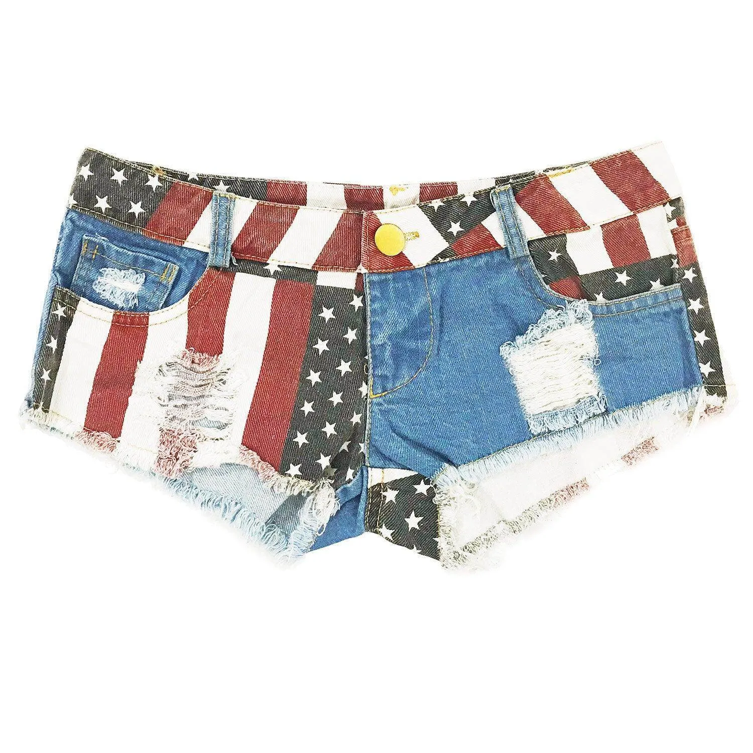 Usa Flag Cut-Off Jean Shorts Stretch Denim Micro Shorts