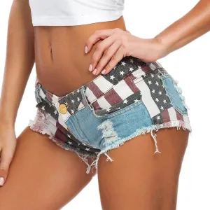 Usa Flag Cut-Off Jean Shorts Stretch Denim Micro Shorts