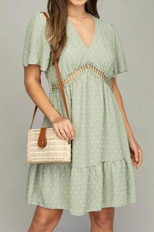 V Neck Dress With Lace Trim