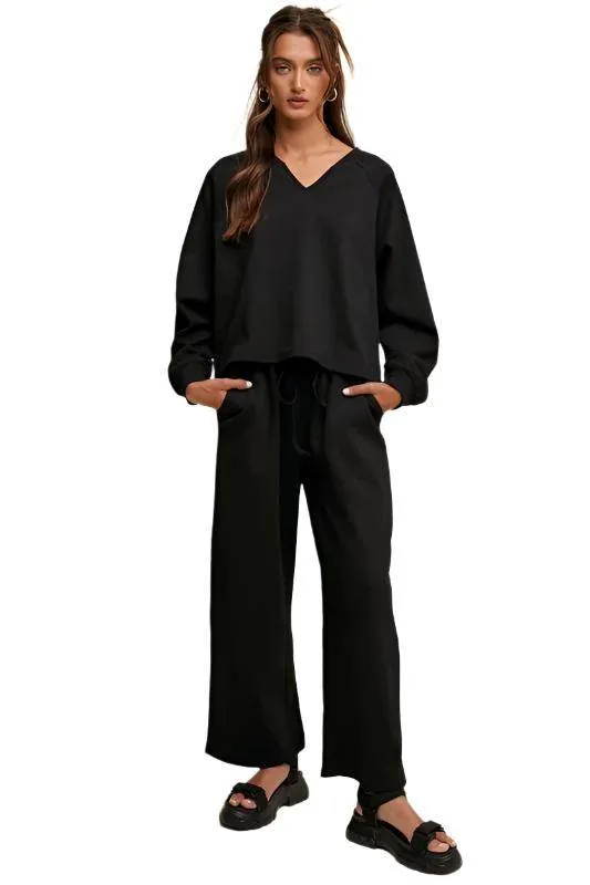 V-neck Sweatshirt and Pants Set