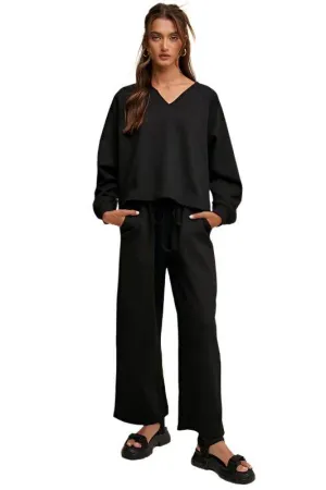 V-neck Sweatshirt and Pants Set