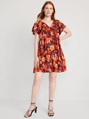 V-Neck Tiered Floral Mini Swing Dress for Women