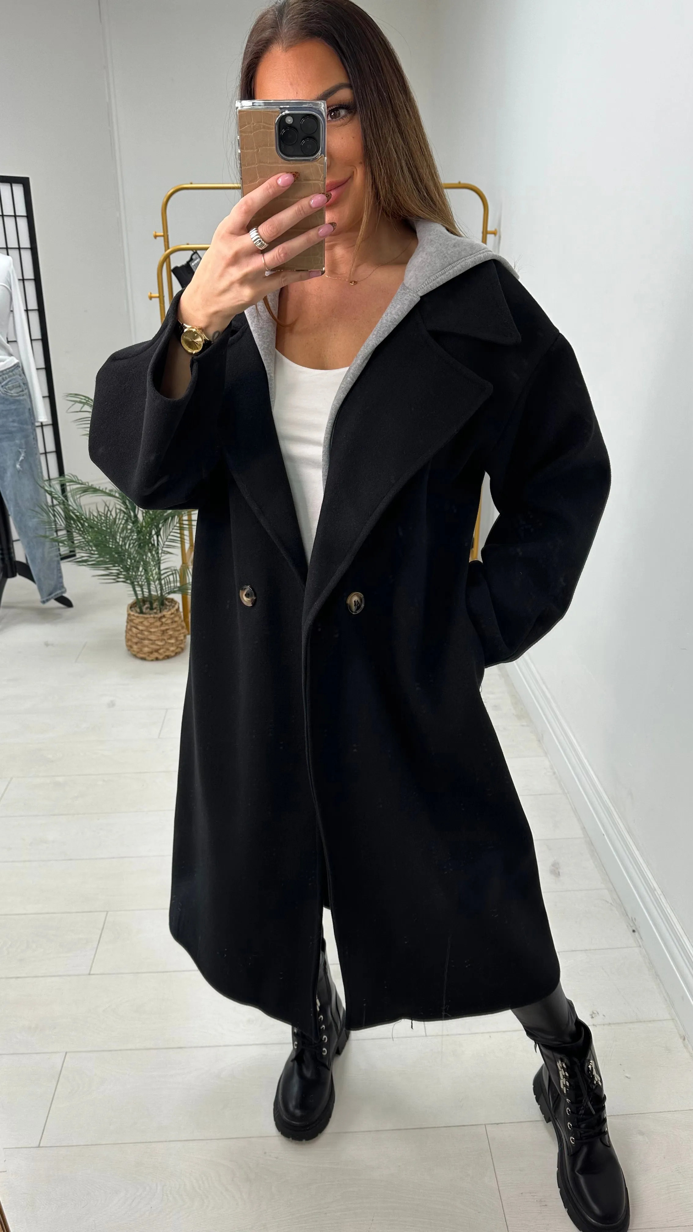 Valencia Hoodie Detail Double Breasted Trench Coat