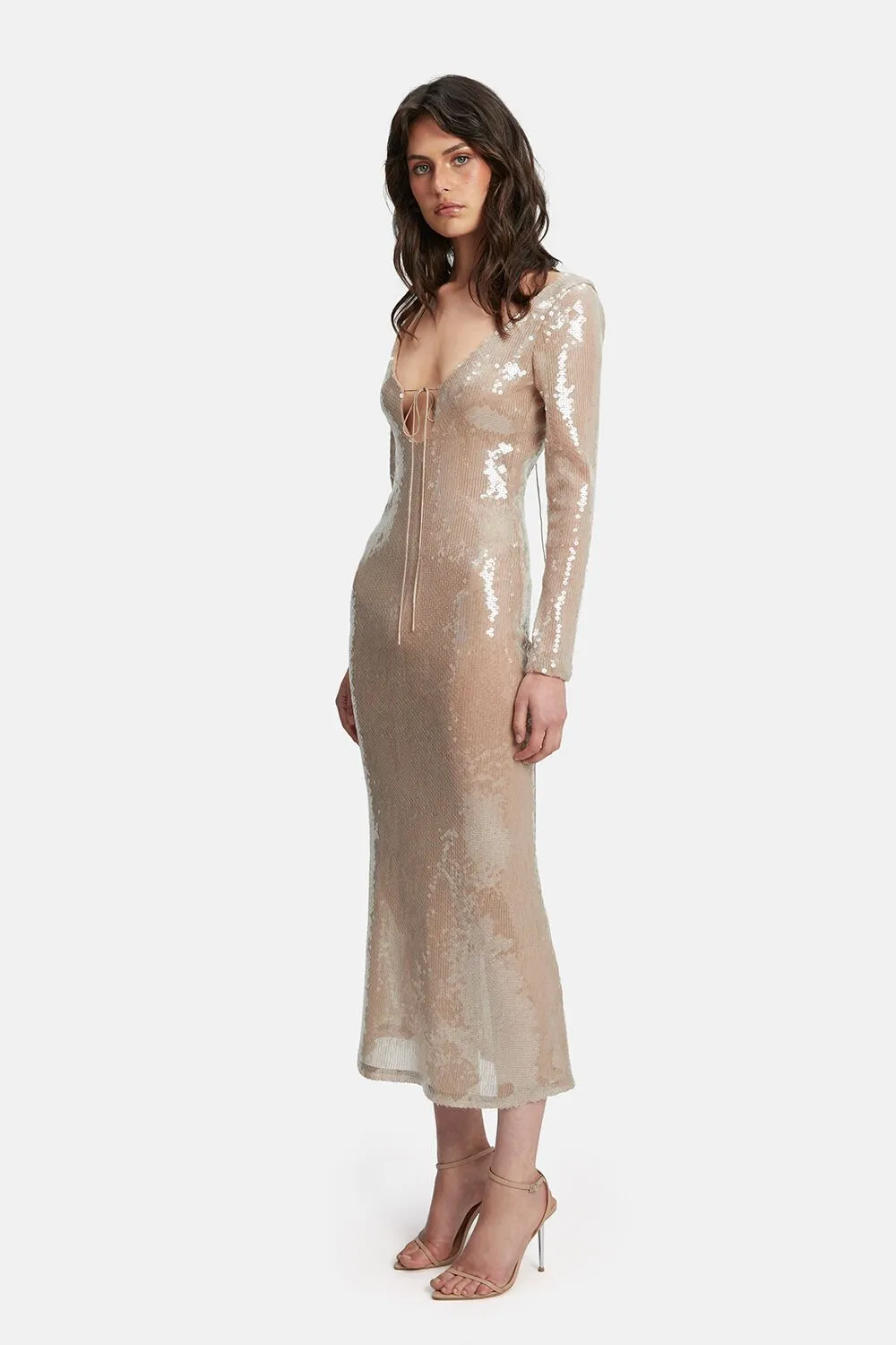 Verona Sequin Maxi Dress - Nude