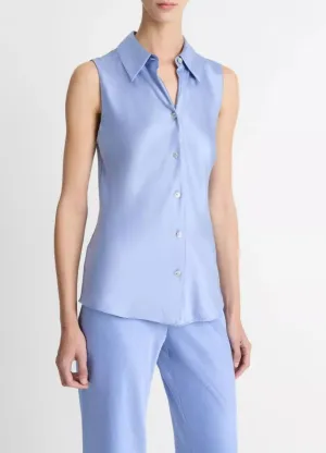 Vince Sleeveless Bias Shirt in Pacific Opal
