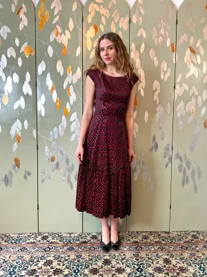 Vintage 1950s Red & Black Dot Party Dress, Small