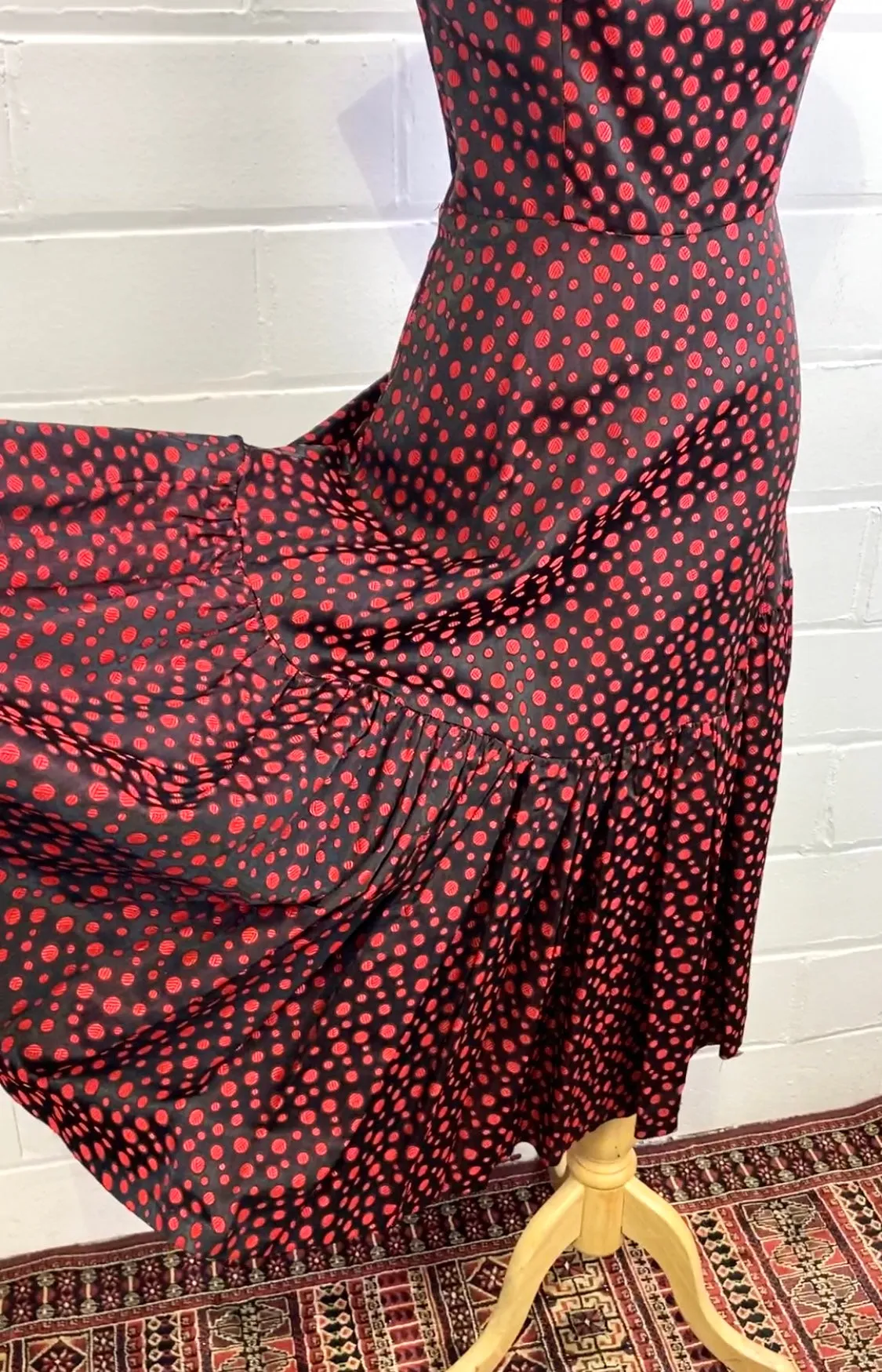 Vintage 1950s Red & Black Dot Party Dress, Small