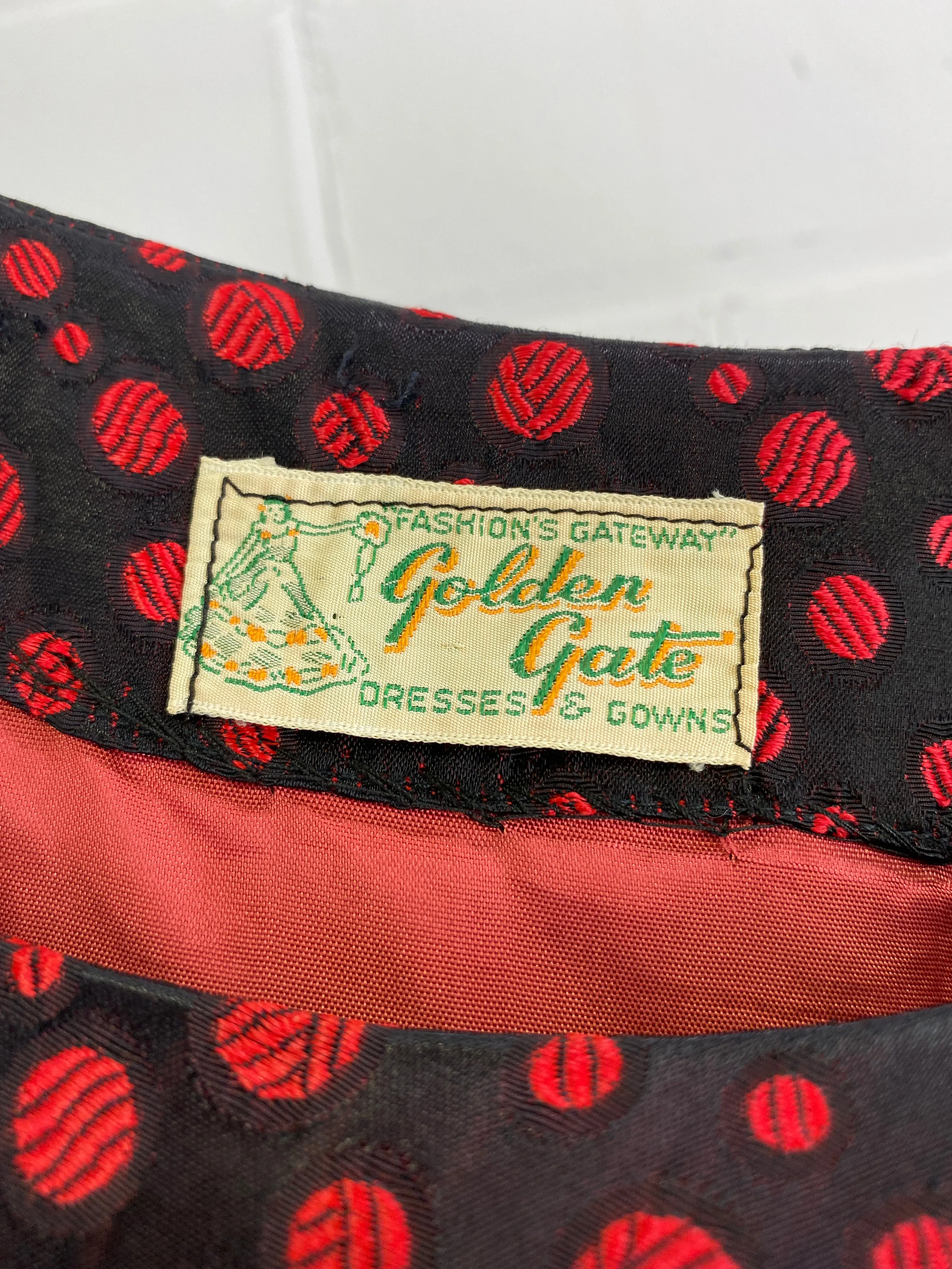 Vintage 1950s Red & Black Dot Party Dress, Small