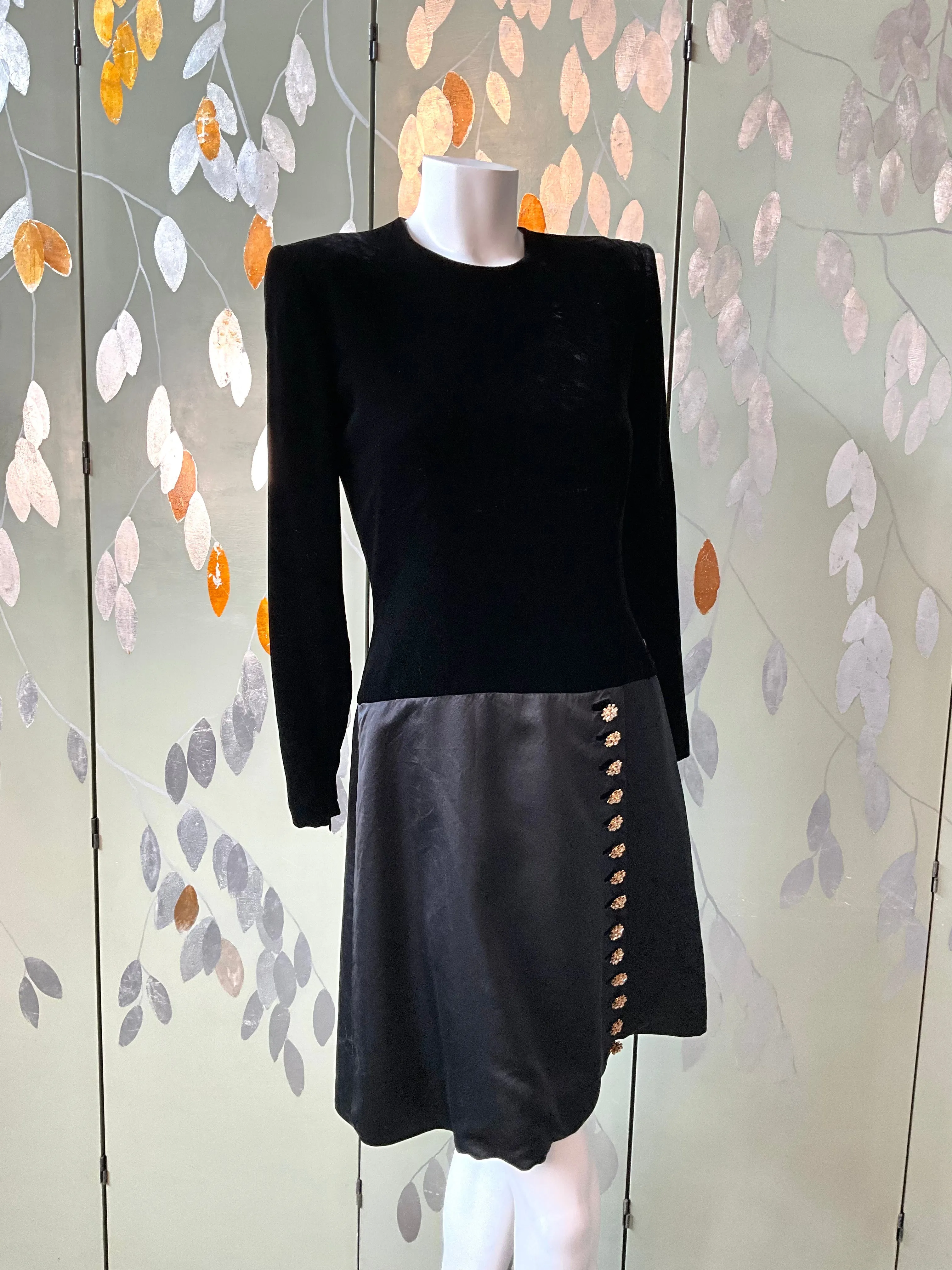 Vintage 1980s Black Velvet Carolina Herrera Dress, Small