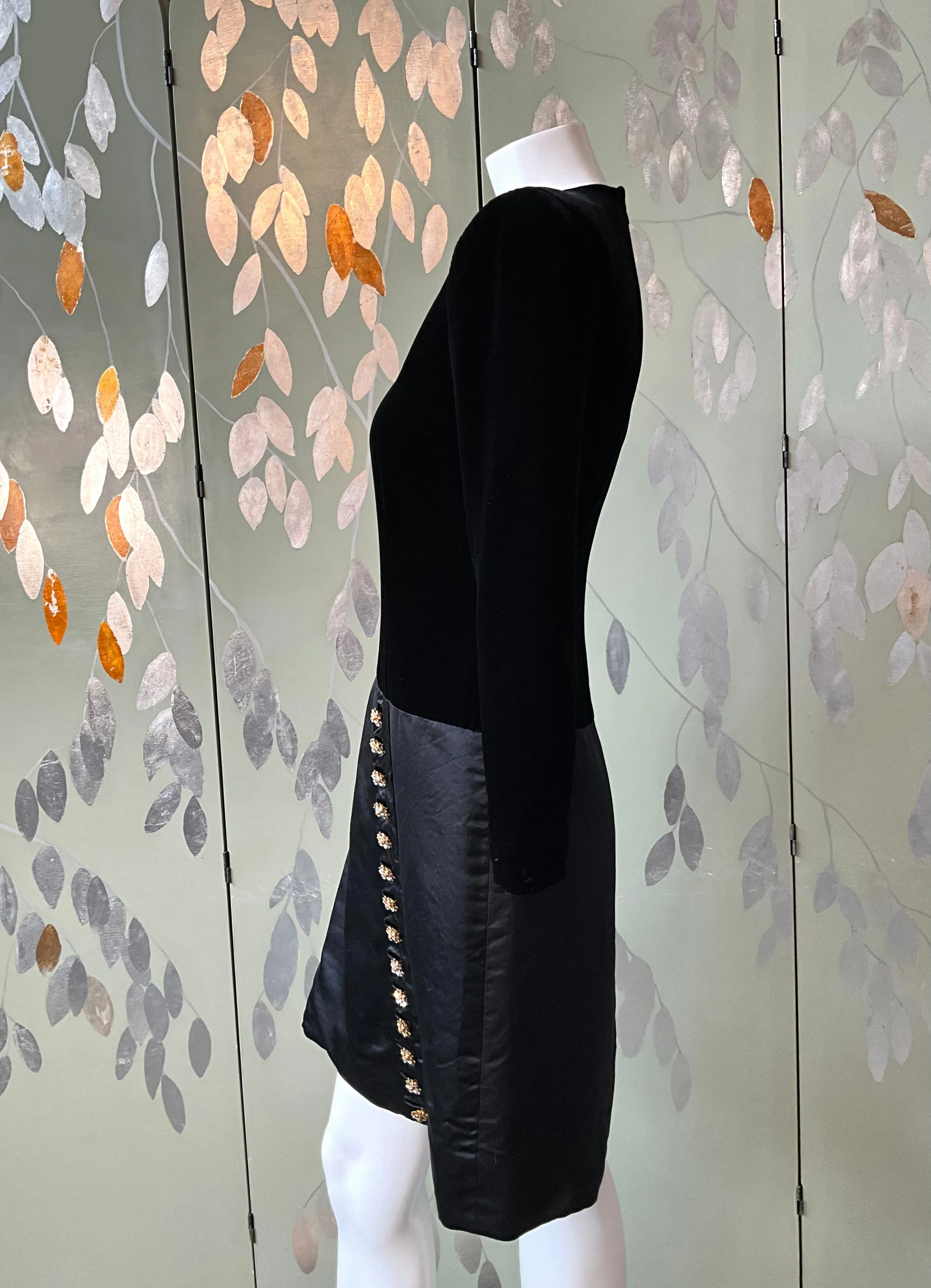 Vintage 1980s Black Velvet Carolina Herrera Dress, Small