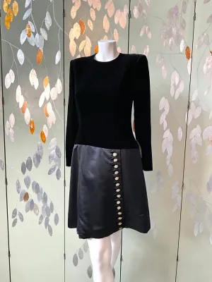 Vintage 1980s Black Velvet Carolina Herrera Dress, Small