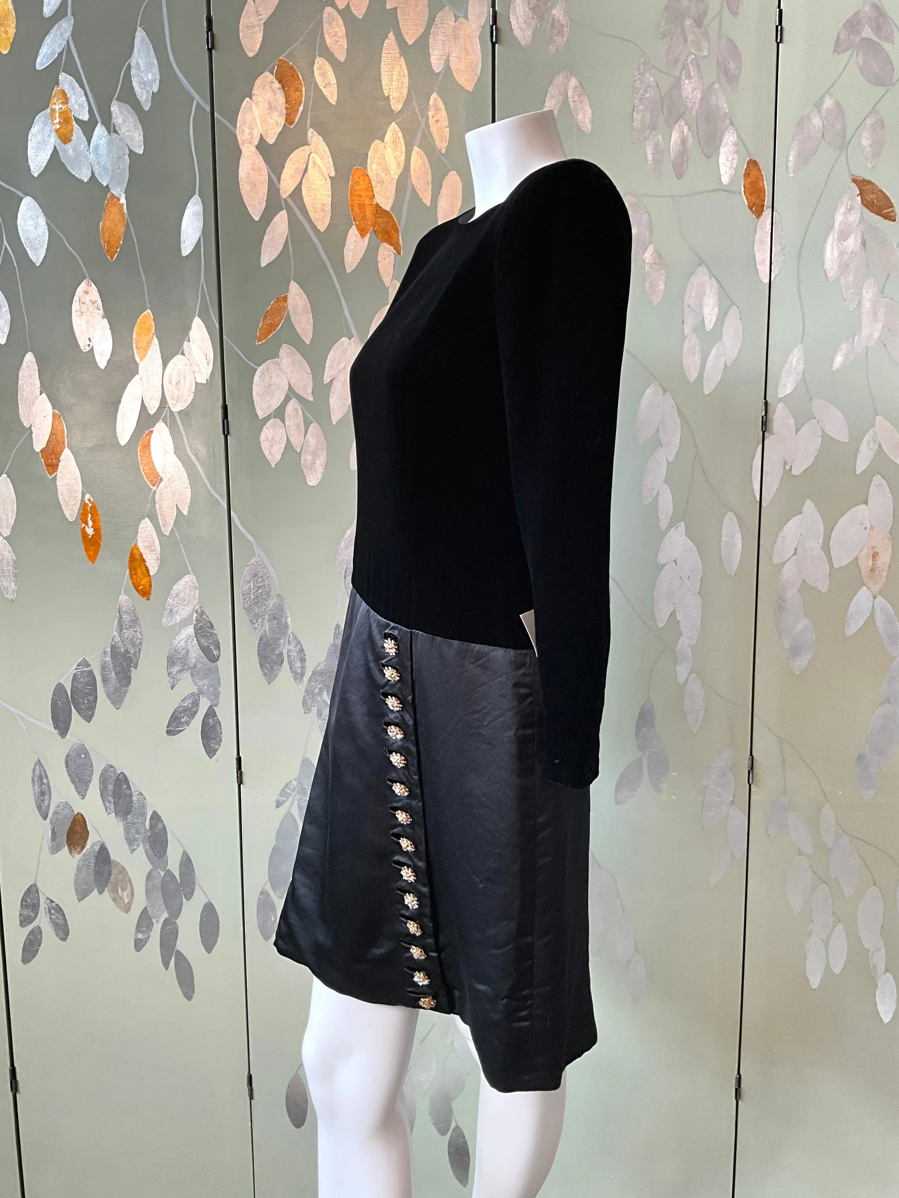 Vintage 1980s Black Velvet Carolina Herrera Dress, Small