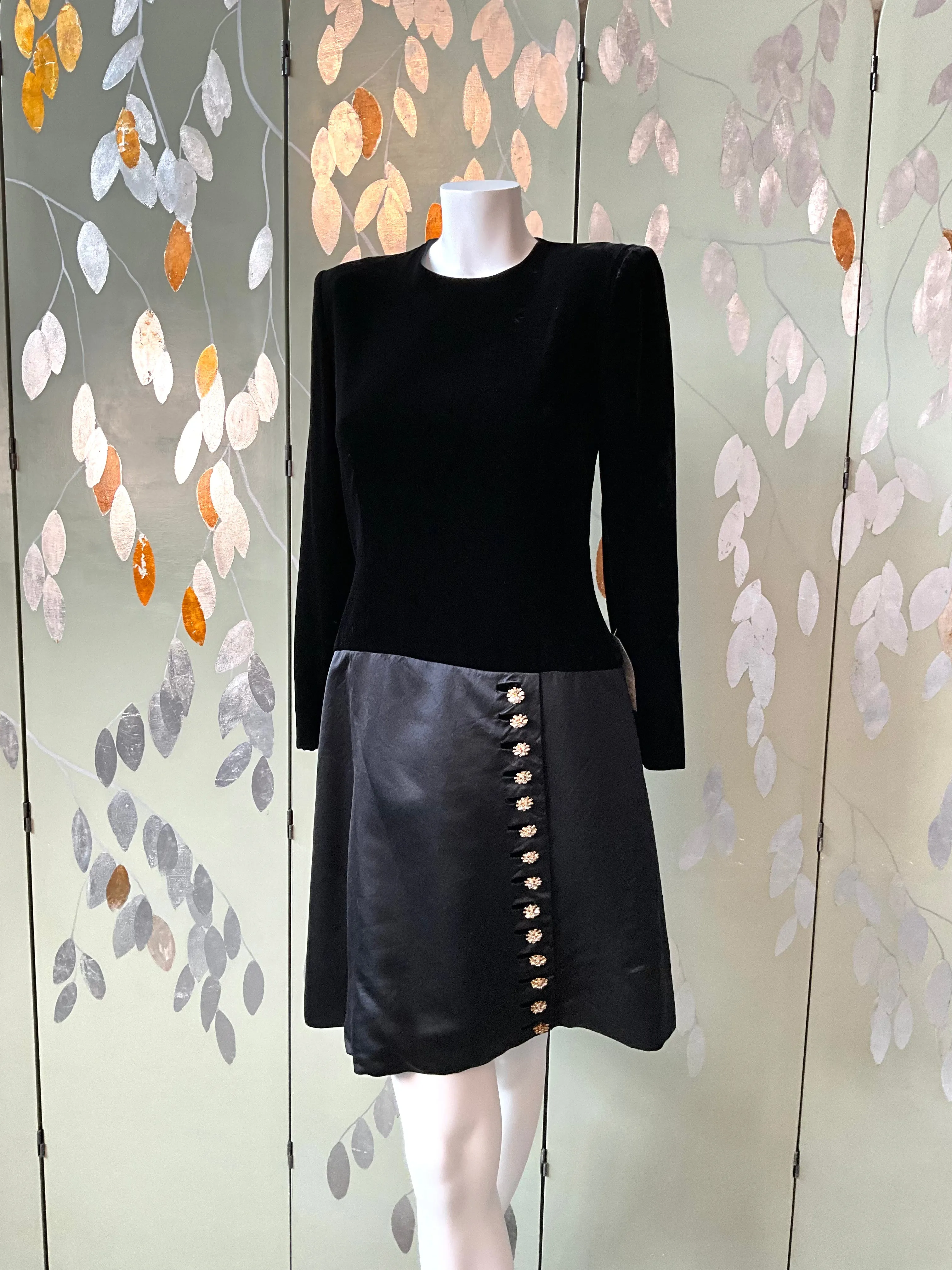 Vintage 1980s Black Velvet Carolina Herrera Dress, Small
