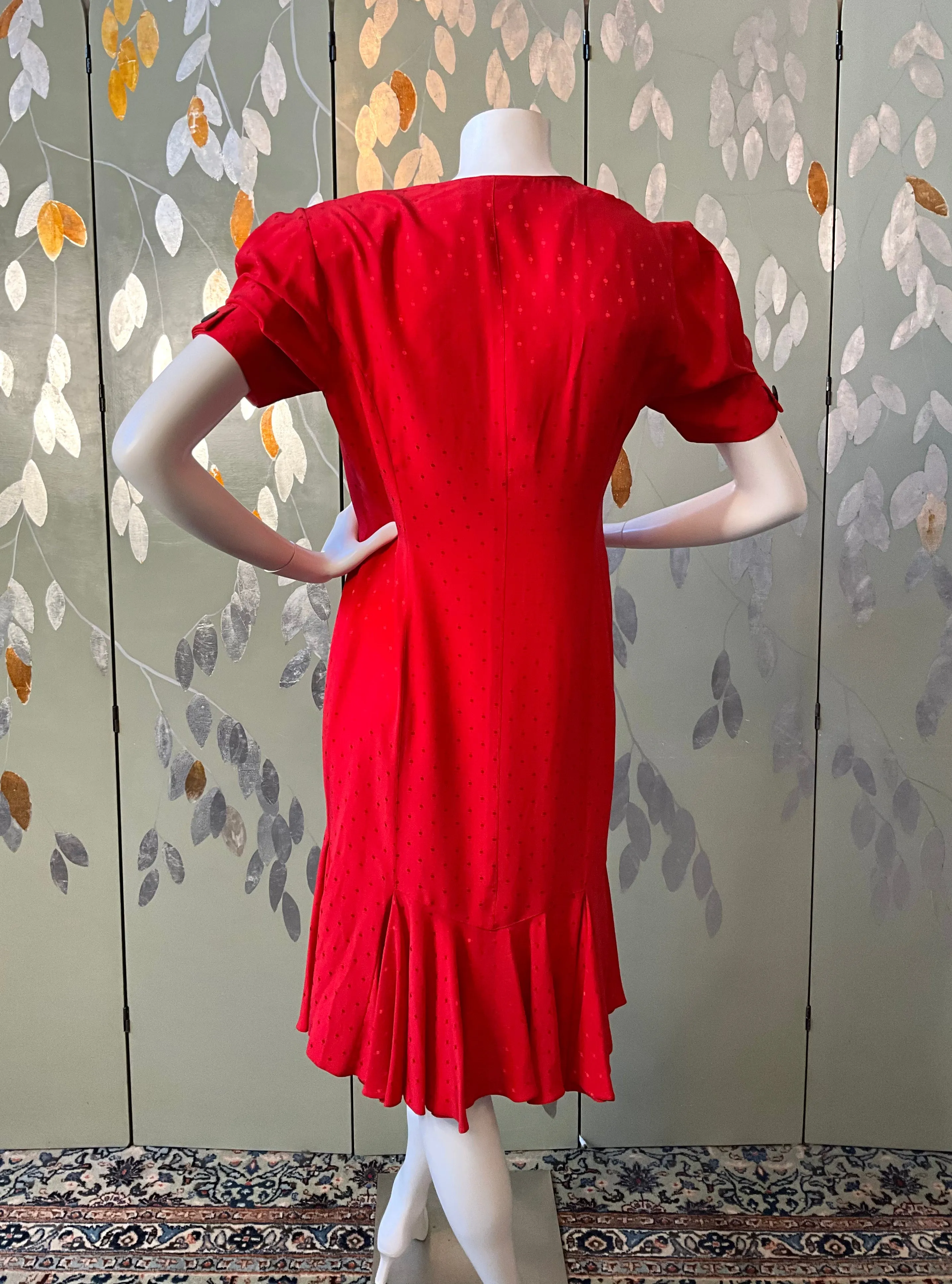 Vintage 1980s Red Louis Féraud Silk Tea Dress, M-L