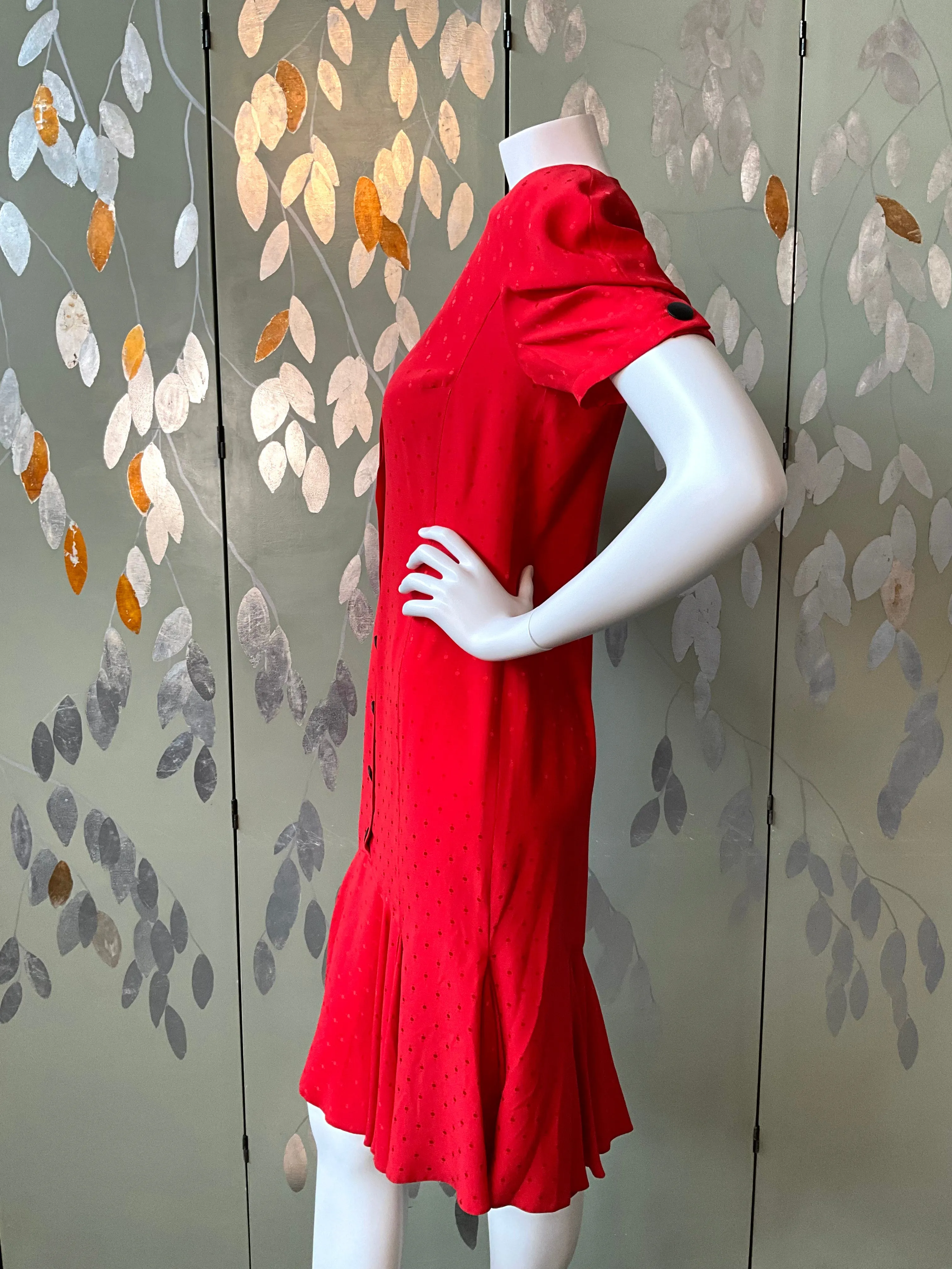 Vintage 1980s Red Louis Féraud Silk Tea Dress, M-L