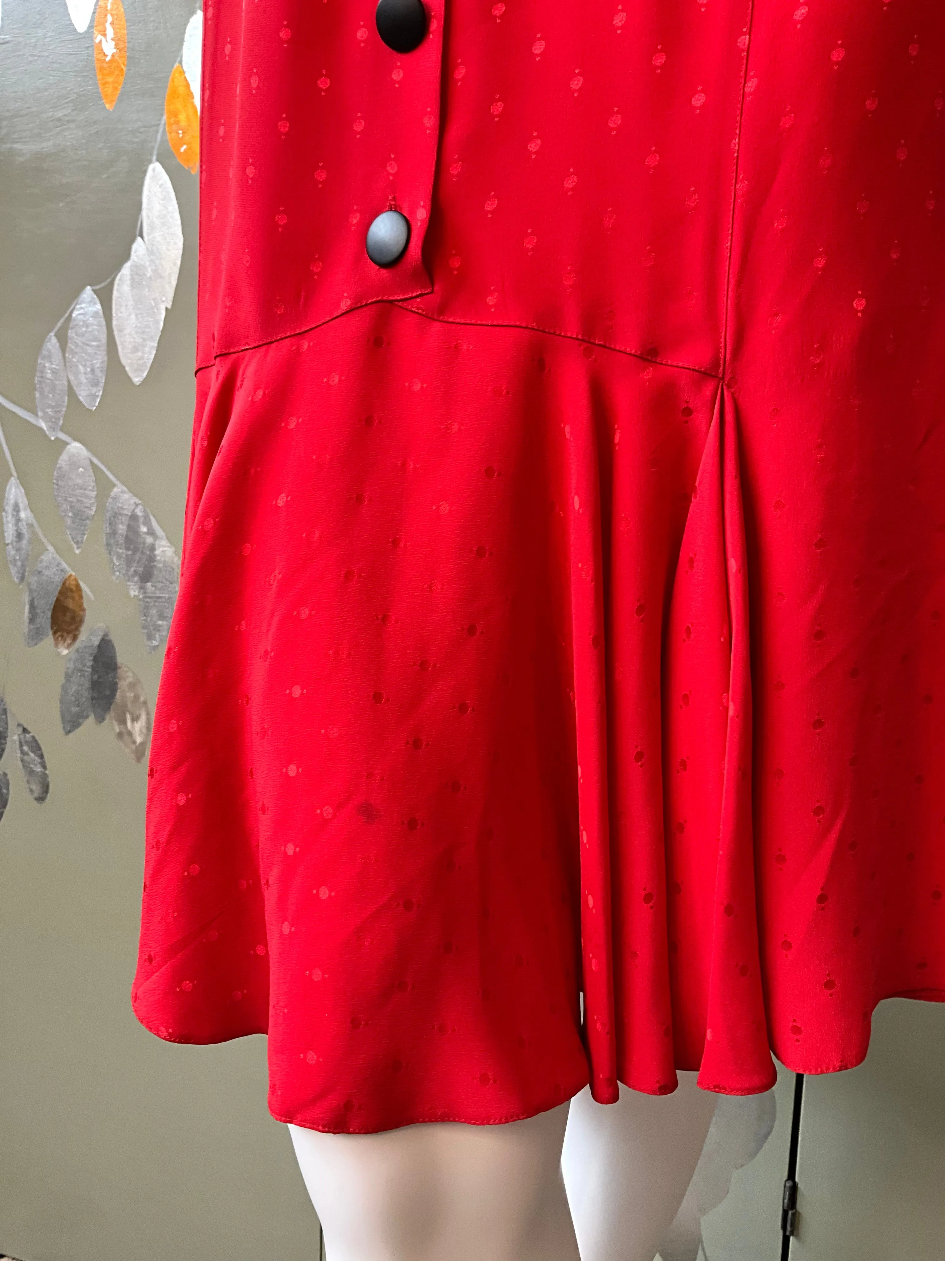 Vintage 1980s Red Louis Féraud Silk Tea Dress, M-L