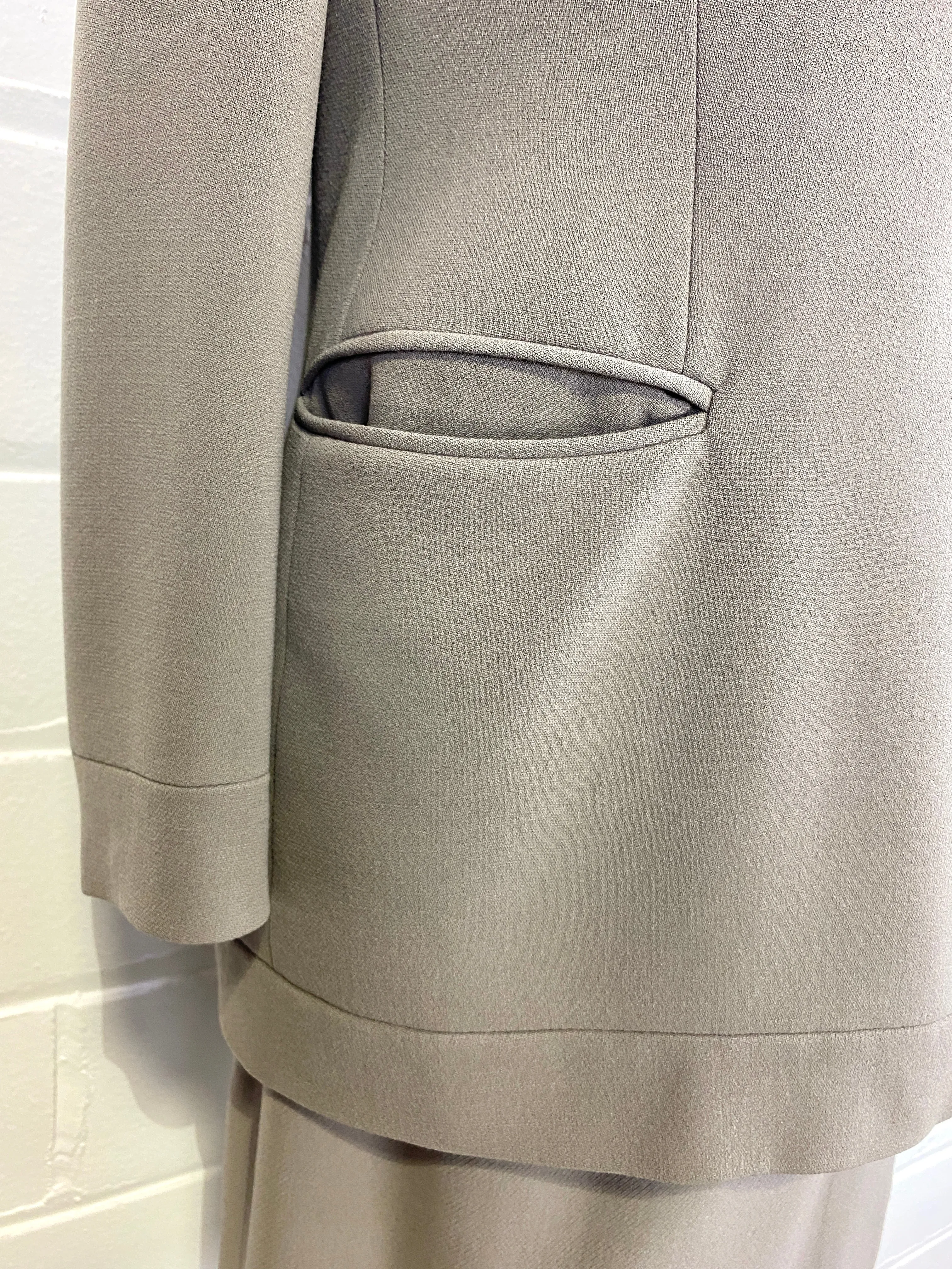Vintage 90s Green Wool Giorgio Armani Skirt Suit, Small