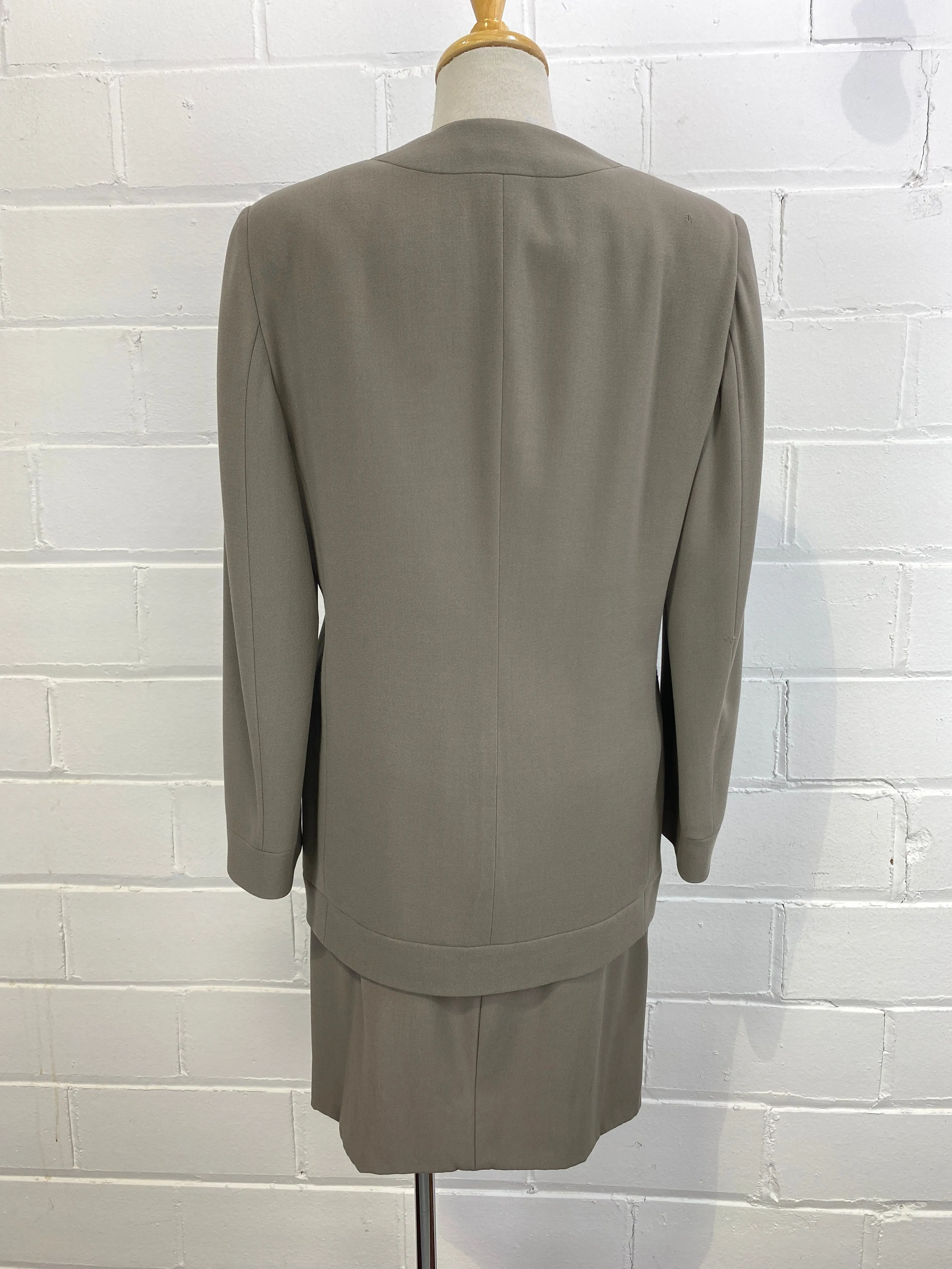 Vintage 90s Green Wool Giorgio Armani Skirt Suit, Small