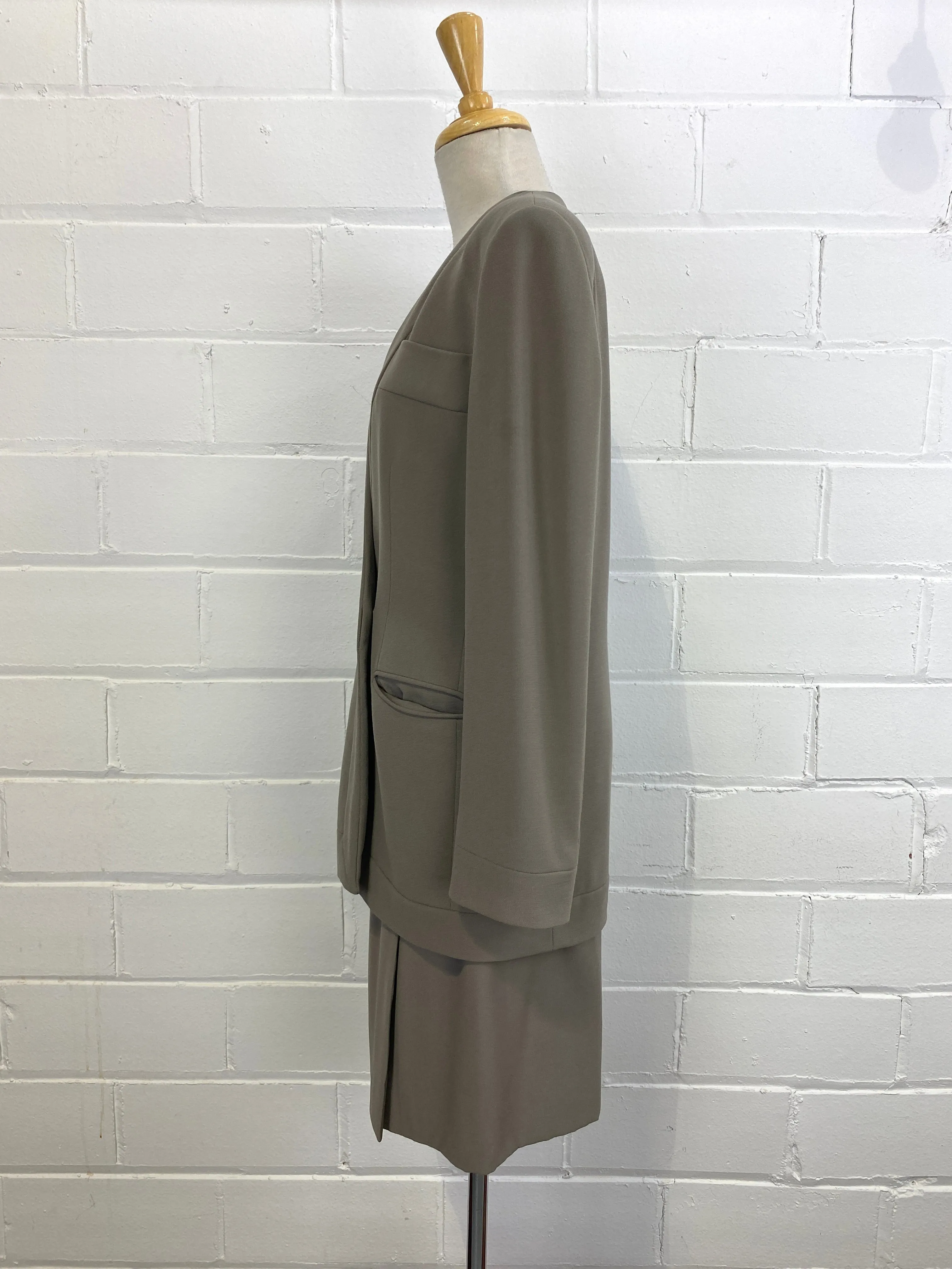 Vintage 90s Green Wool Giorgio Armani Skirt Suit, Small