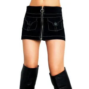 Vintage Black Suede Leather Mini Skirt (XS)