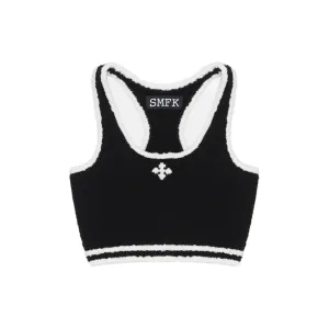Vintage Campus Knit Vest Black And White