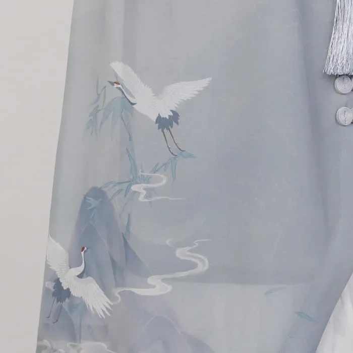 Vintage Crane Print Irregular T-Shirt Skirt