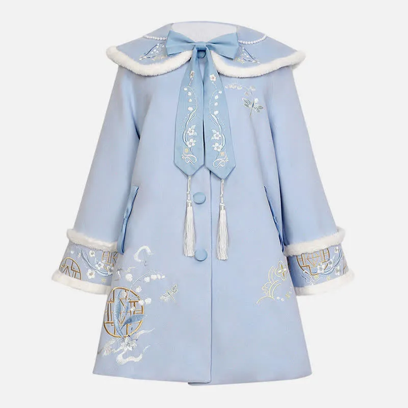 Vintage Jacquard Cheongsam Doll Collar Tassel Plush Coat