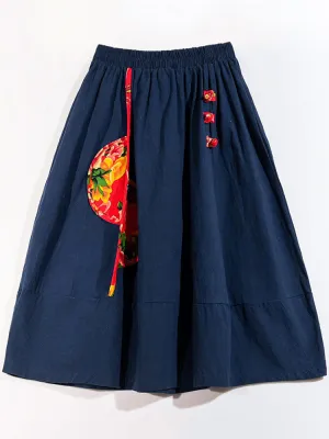 Vintage Printed Patchwork Elastic Waist A-line Skirts