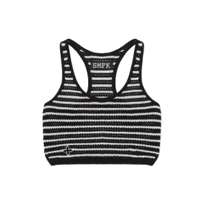 Vintage School Striped Knit Vest Black