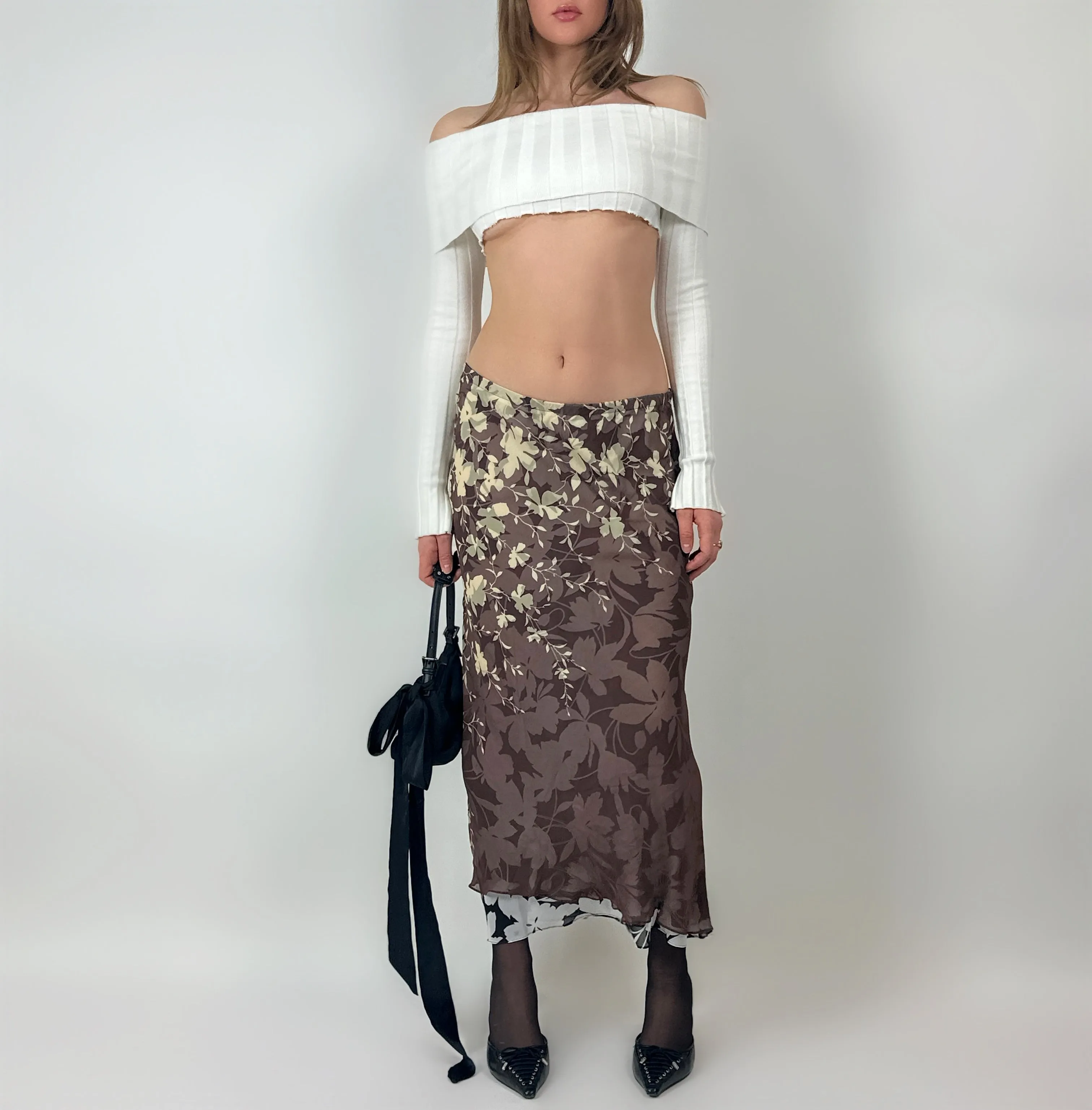 Vintage Silk Printed Maxi Skirt (S/M)