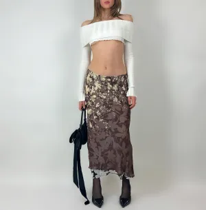 Vintage Silk Printed Maxi Skirt (S/M)
