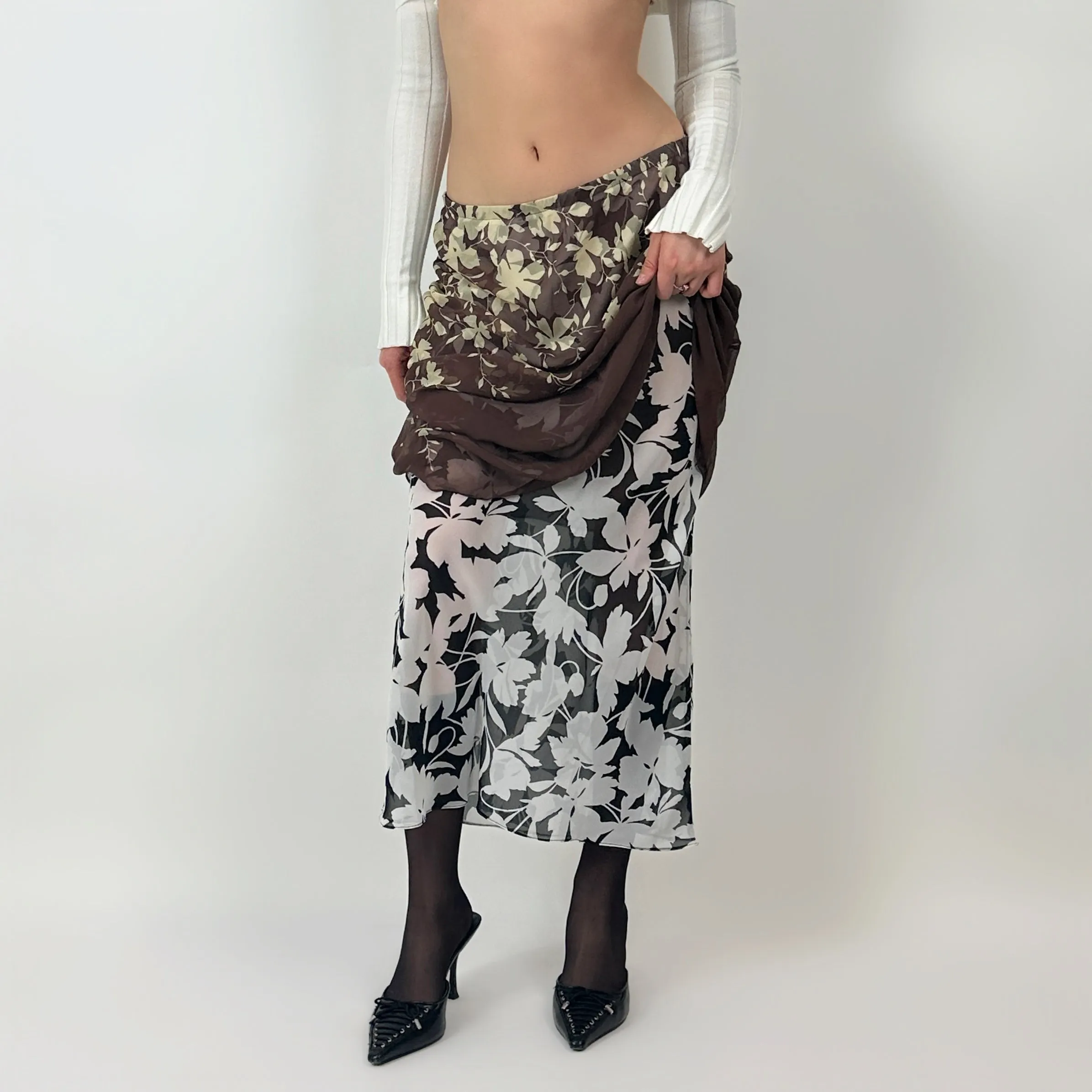 Vintage Silk Printed Maxi Skirt (S/M)