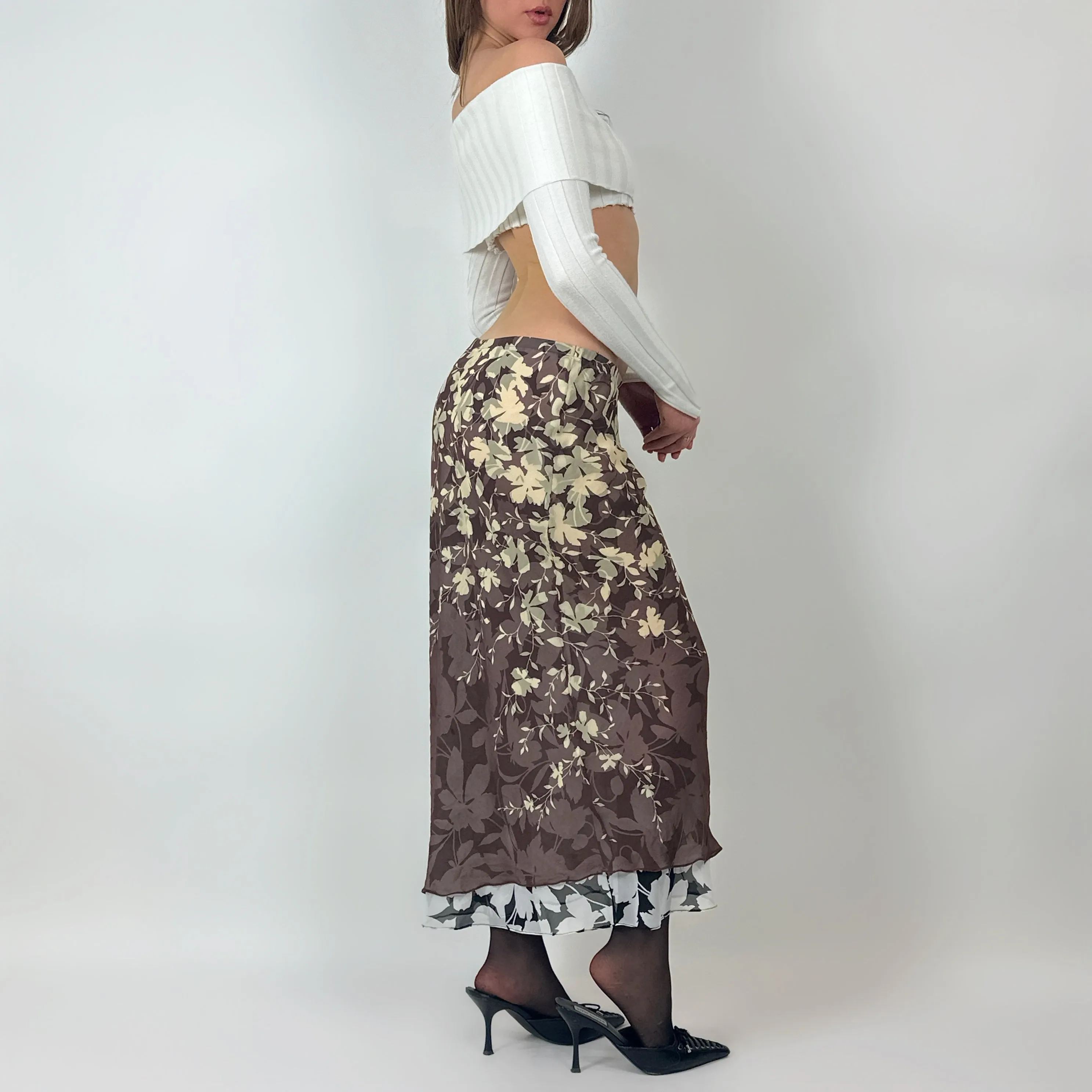 Vintage Silk Printed Maxi Skirt (S/M)