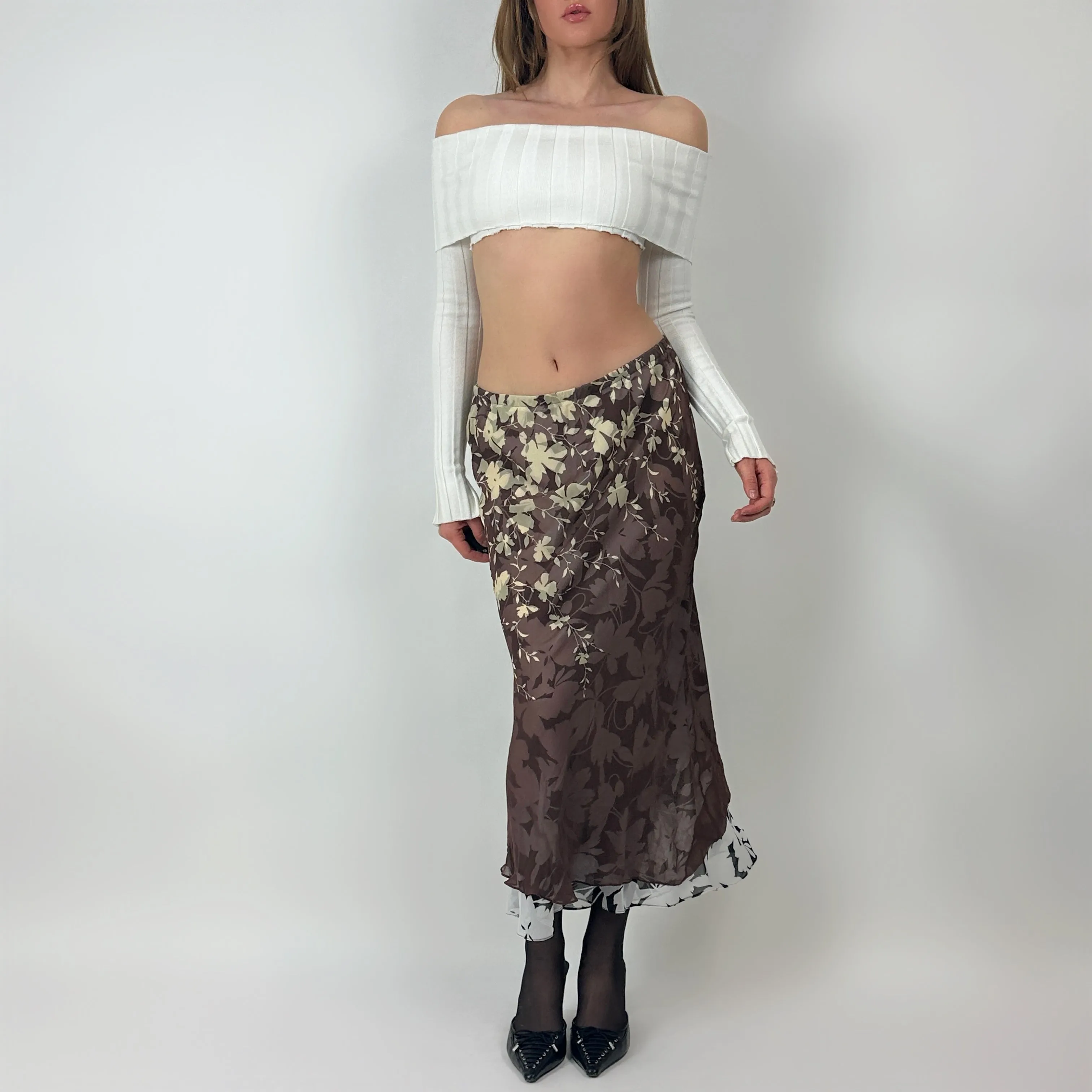Vintage Silk Printed Maxi Skirt (S/M)