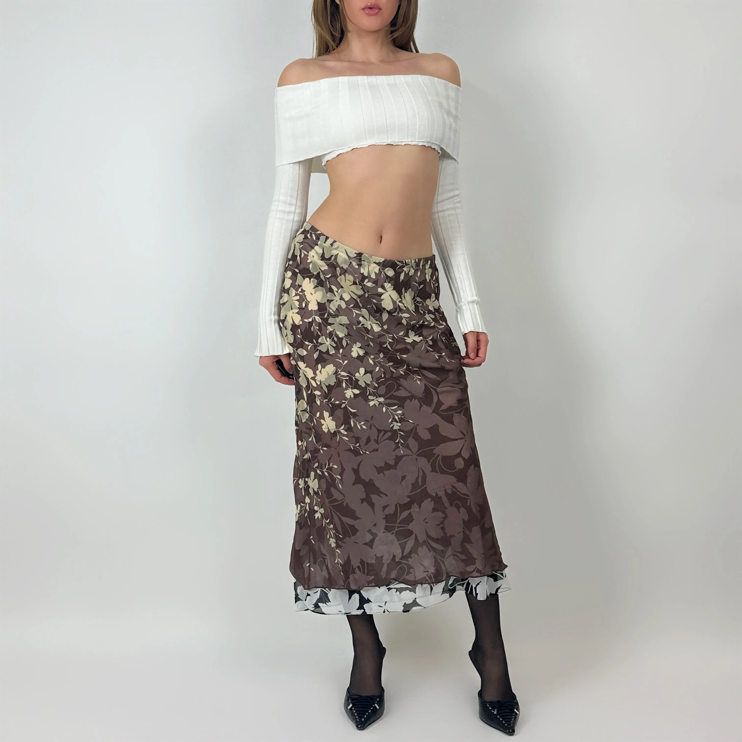 Vintage Silk Printed Maxi Skirt (S/M)