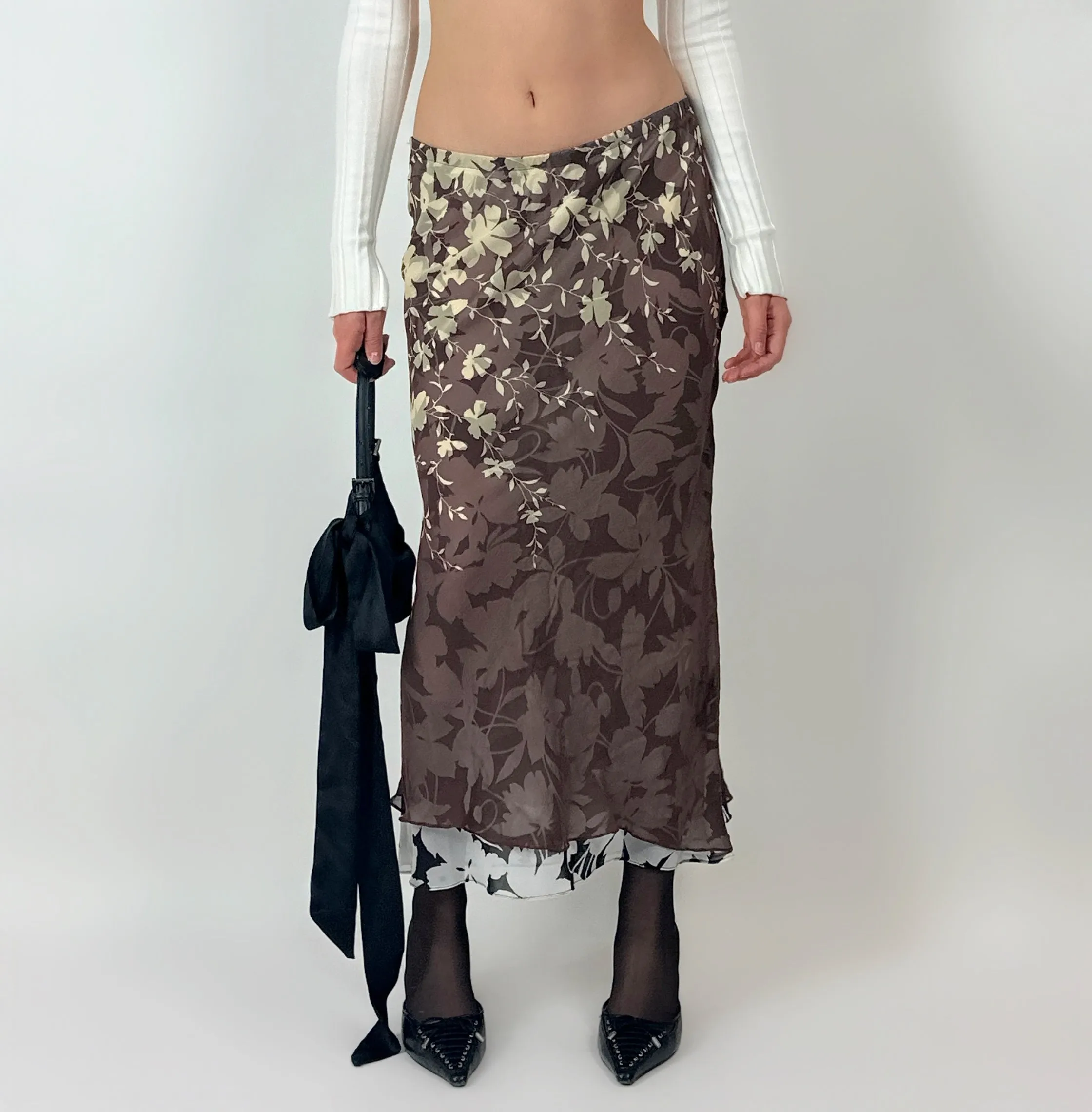 Vintage Silk Printed Maxi Skirt (S/M)