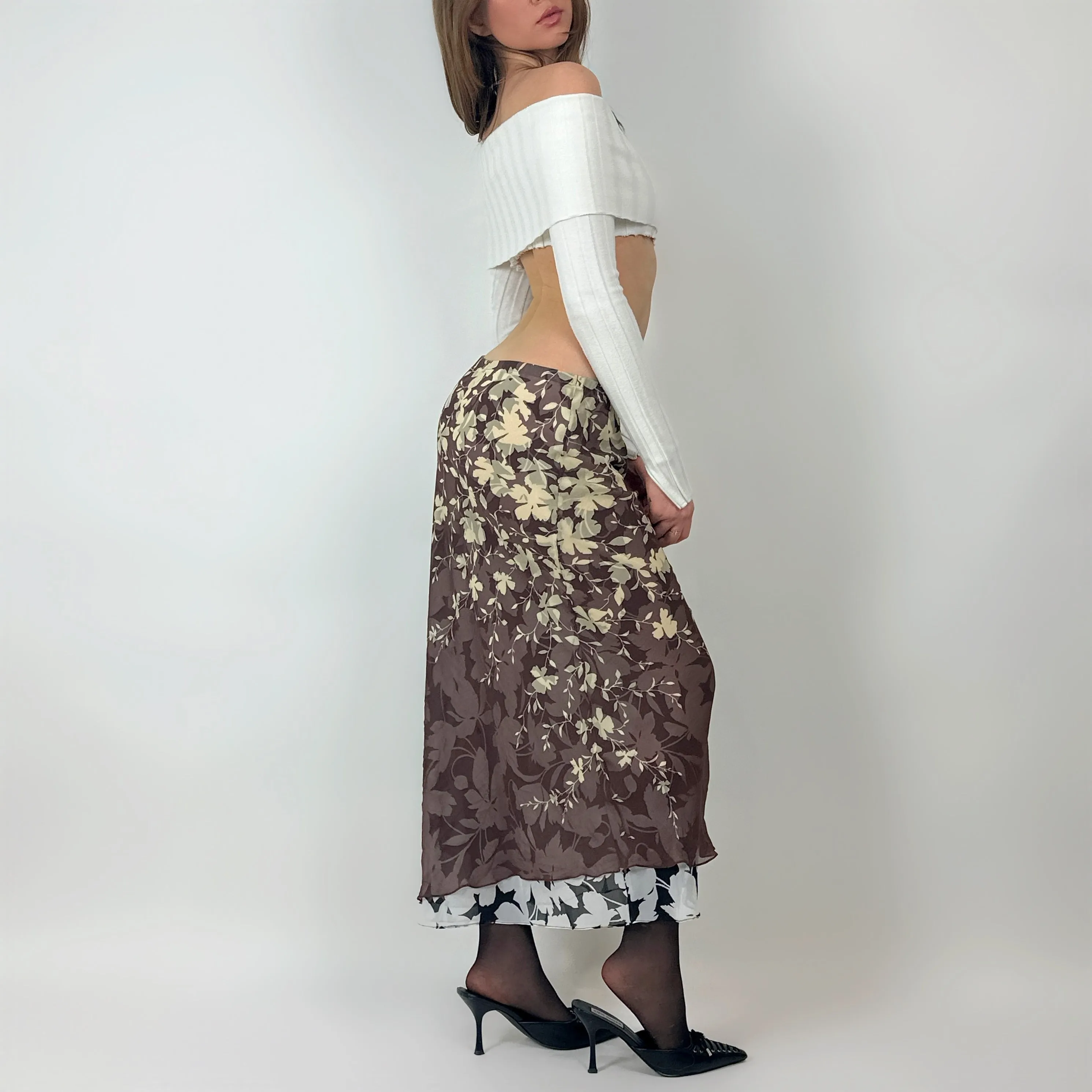Vintage Silk Printed Maxi Skirt (S/M)