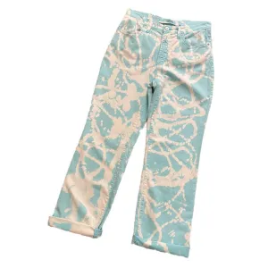 Vintage VERSACE Women's Bottom Couture Mom Style Jeans Pant Blue Golden Pattern with Pockets Size 30"