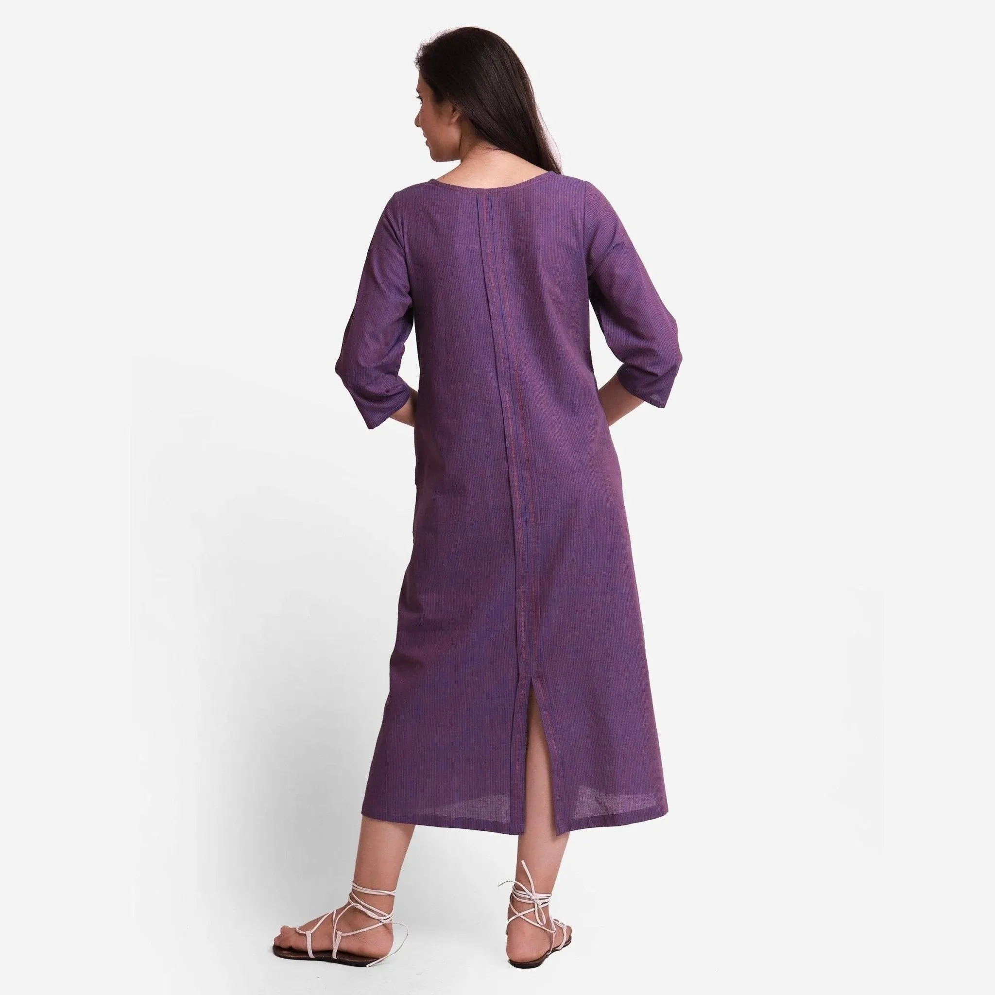 Violet Boat Neck Cotton Mangalgiri Midi Shift Dress