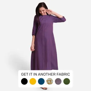 Violet Boat Neck Cotton Mangalgiri Midi Shift Dress