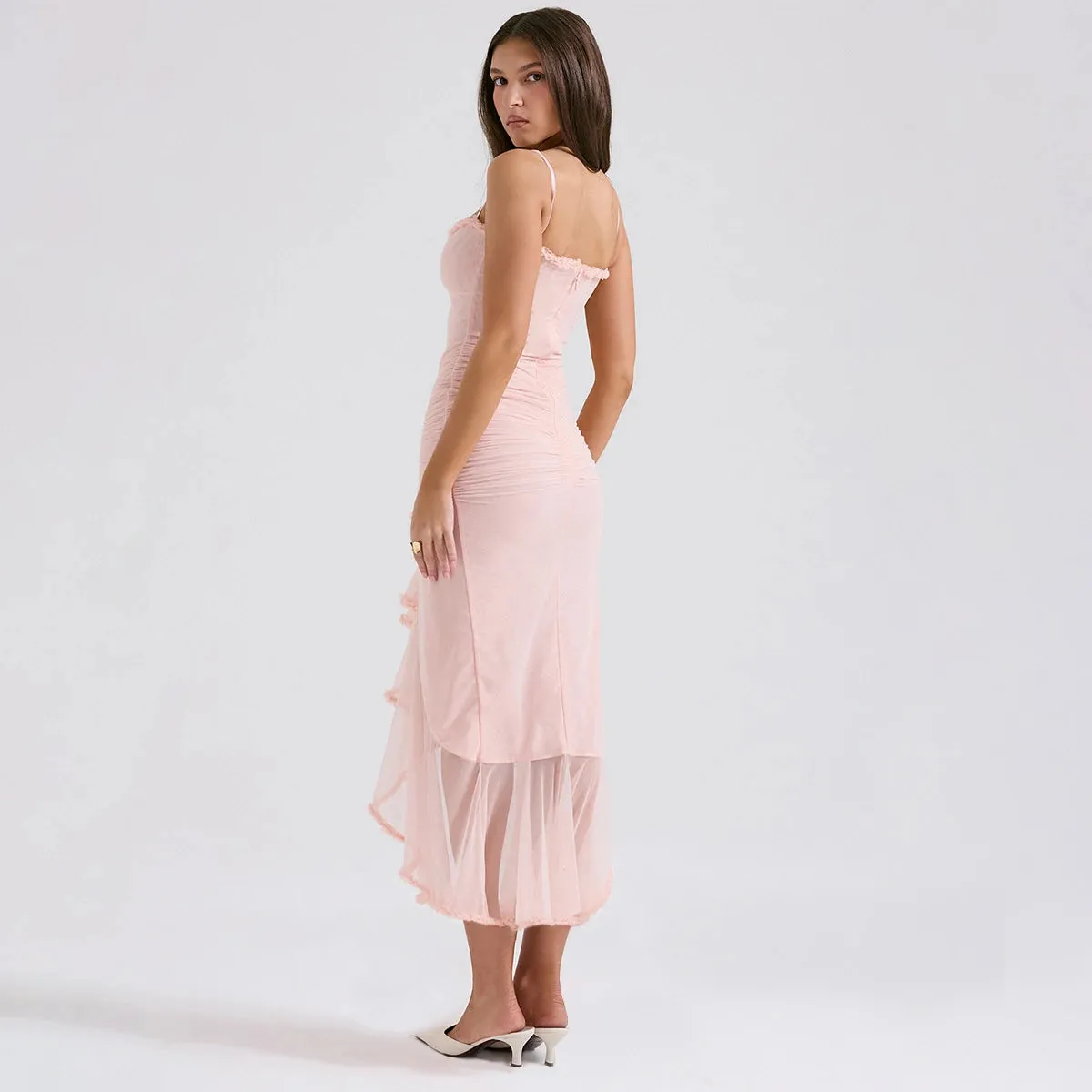 Wenkouban Summer Dresses for Women 2025 Spaghetti Strap Pink Mesh Bodycon Party Dresses Midi Elegant Mermaid Dress-nye outfits