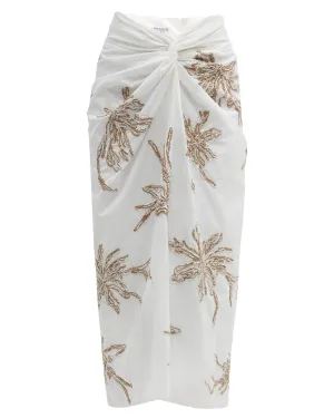 White and Brown Embellished Techno Sarong Skirt