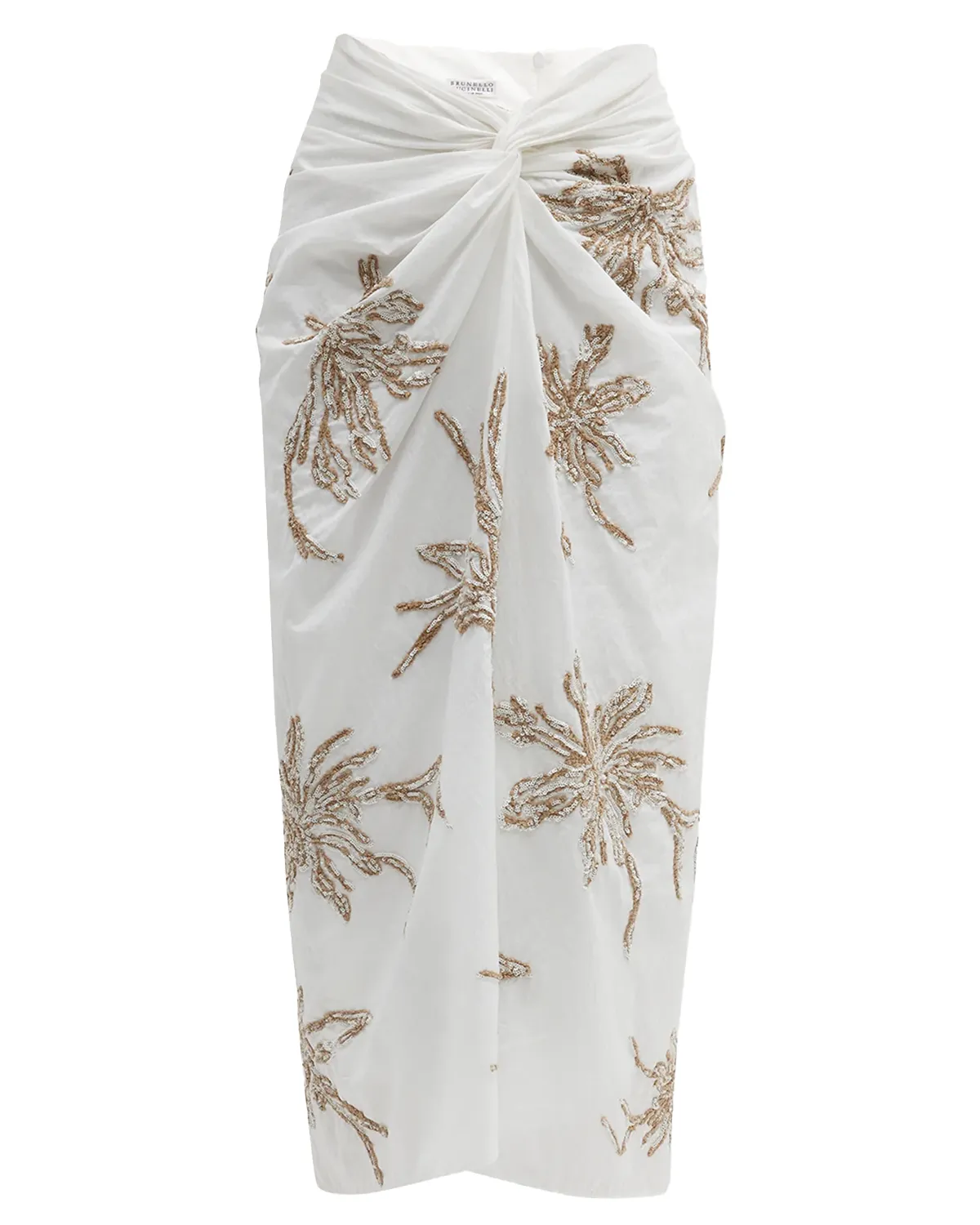 White and Brown Embellished Techno Sarong Skirt