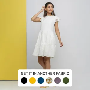 White Cotton Schiffli Floral Tier Short Dress