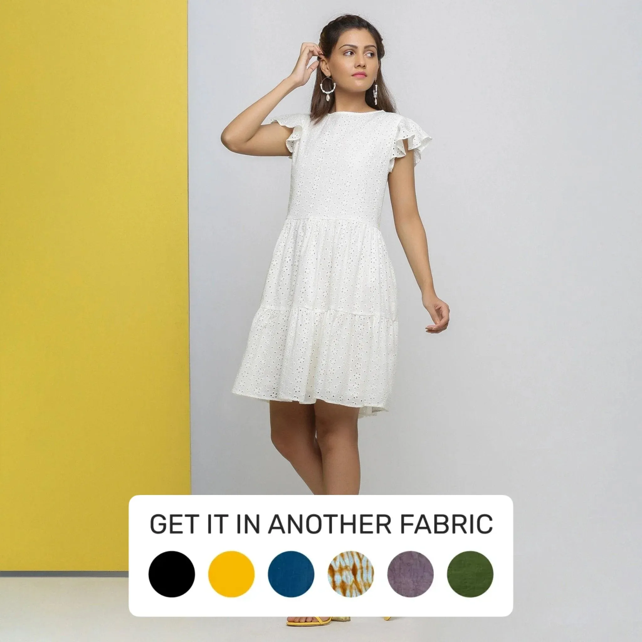White Cotton Schiffli Floral Tier Short Dress