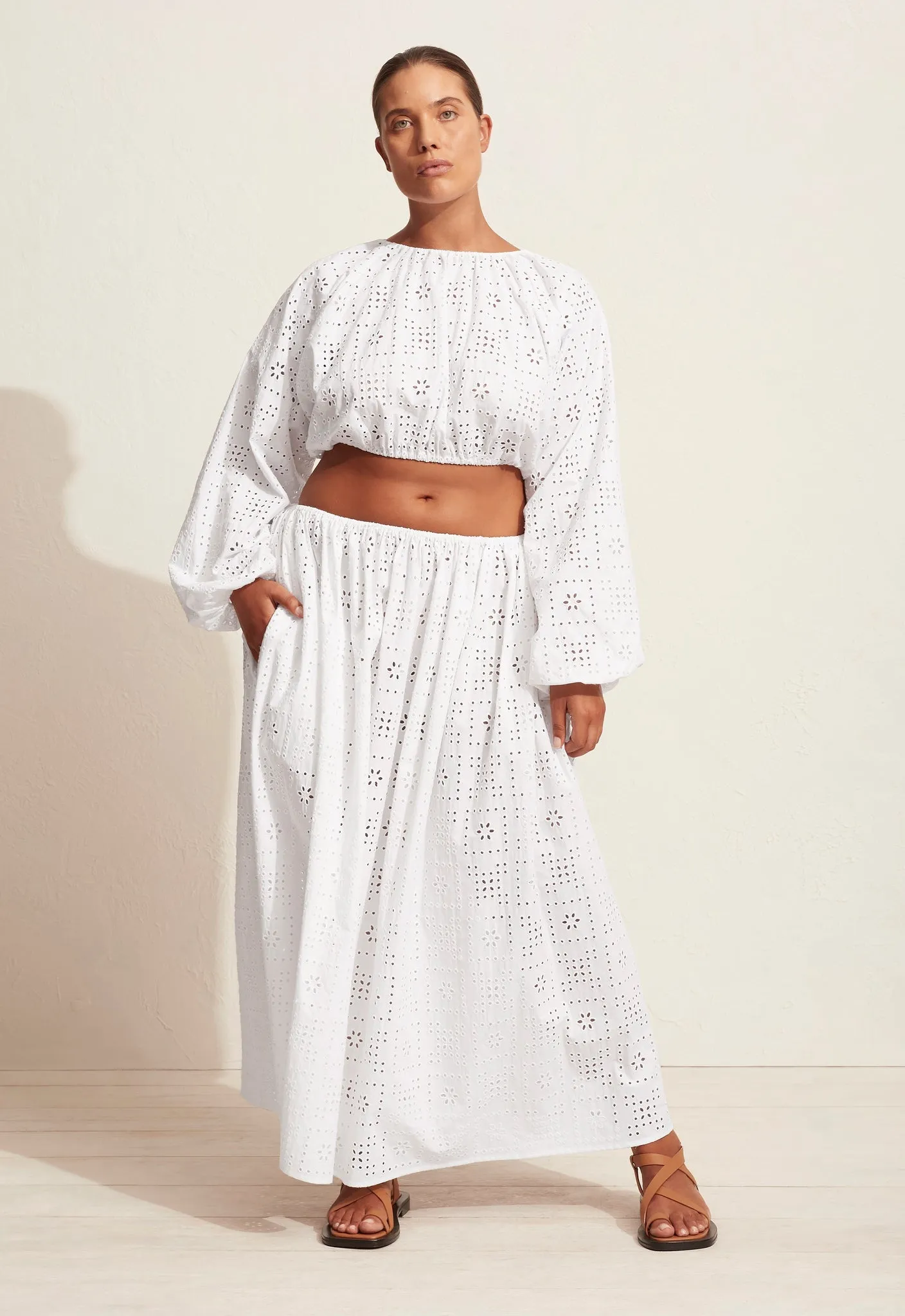White Crochet Broderie Skirt