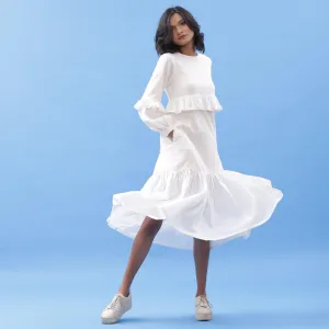 White Frilled 100% Cotton Bohemian Midi Dress