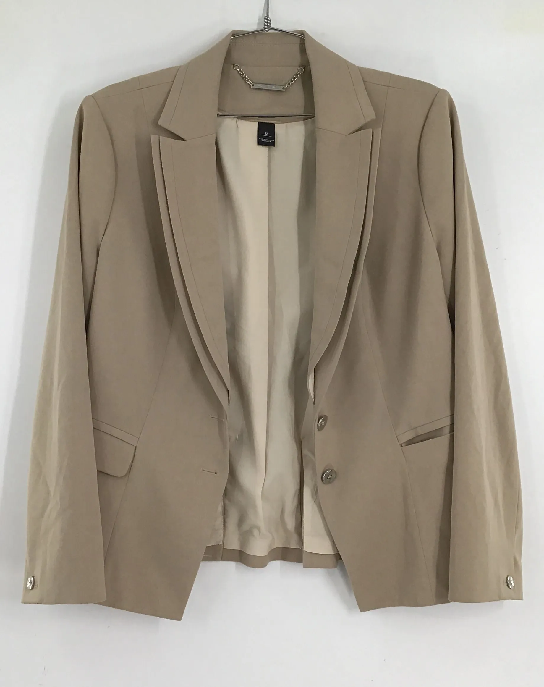 White House Black Market Women's Beige Single-Breasted Blazer - Size 12
