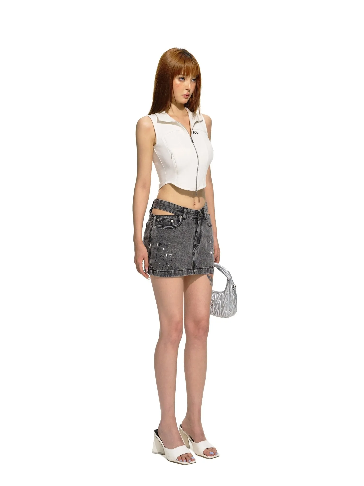 White Patchwork Short Tank Top
